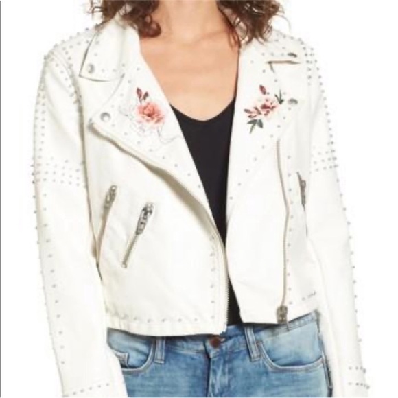 BLANK NYC Stud Floral Moto Faux Leather Jacket Full Bloom White - Picture 15 of 15